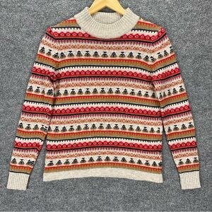 J Crew Wool Blend Sweater Womens S Aztec Print Beige Red Crew Neck Knit